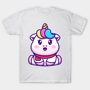 Cute baby unicorn sitting cartoon illustration T-Shirt